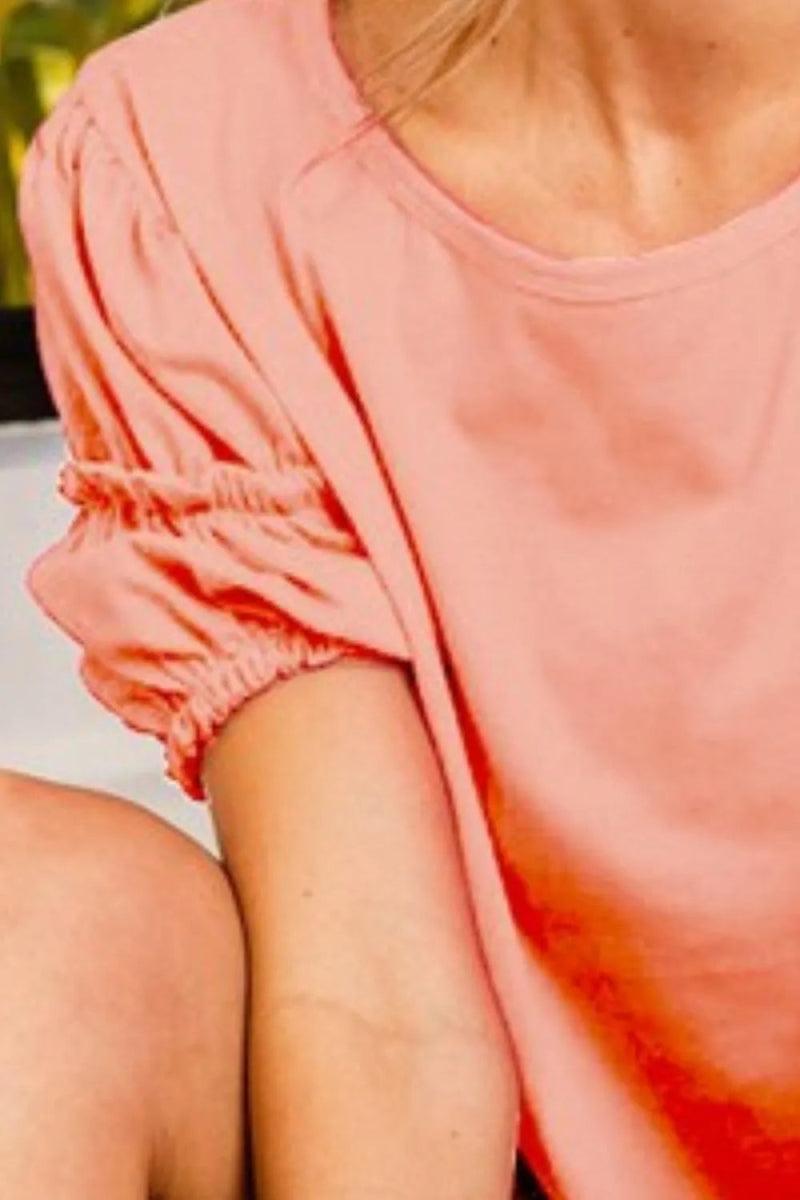 BiBi Cotton Span Shrring Detailed Round Neck Top for Women - Love Salve